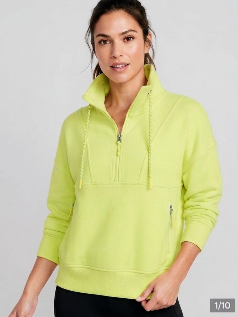 Old Navy Active Dynamic Fleece Neon Lime Half-Zip Funnel Neck Sweatshirt - M